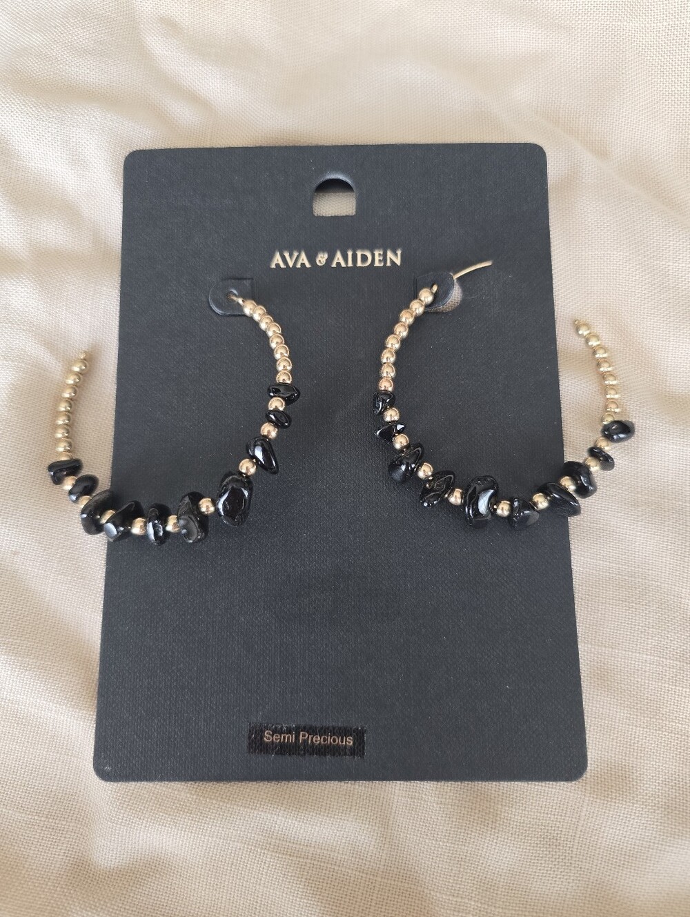 Ava & Aiden Black and Gold Beaded Hoop Earrings
